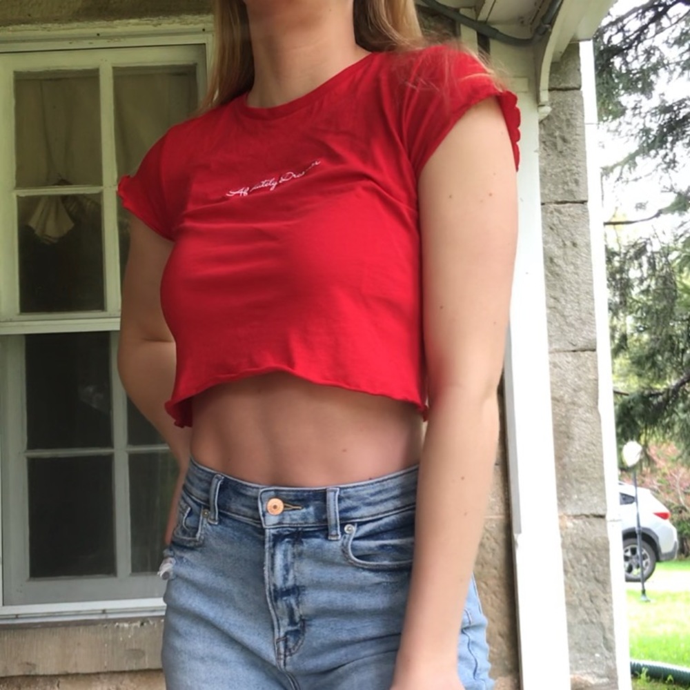 Red Crop Top with Writing - Picture 5 of 5